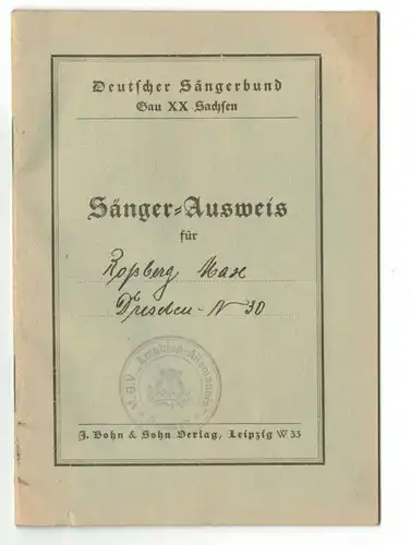 Sänger - Ausweis Amphion - Allemania Dresden Gesangsverein 1936 ! (A3975