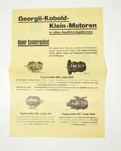 Werbeblatt Georgii Kobold Klein-Motoren Stuttgart 1930er  (D8