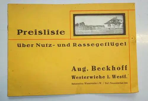 Werbe Broschur Preisliste Nutz - und Rassegeflügel Aug. Beckhoff Westerwiehe (D8
