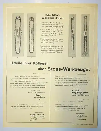 Werbeblatt Kettensäge Fräskettenwerkzeuge Fritz Stoss Leipzig 1930er Deko