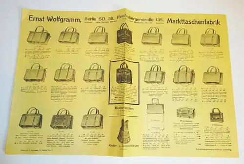 Prospekt Ernst Wolfgramm Berlin SO Taschen Markttaschen Poster Druck 1910er (D8