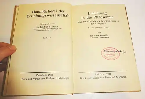 2 Bände Dr.Artur Schneider - Einführung in die Philosophie 1927 (B2