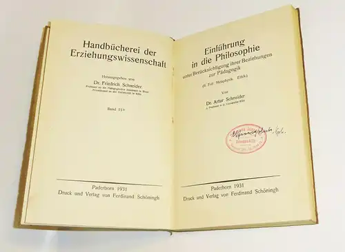 2 Bände Dr.Artur Schneider - Einführung in die Philosophie 1927 (B2