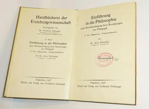 2 Bände Dr.Artur Schneider - Einführung in die Philosophie 1927 (B2