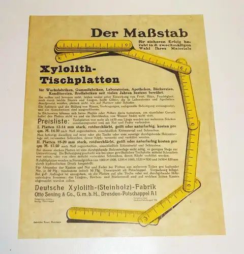 Reklame Blatt Deutsche Xylolith Steinholz Fabrik Dresden Potschappel 1920/30 (D8
