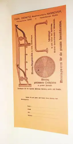 Werbe Blatt Carl Diewitz Hannover Metallwarenfabrik Garderobe Sockelblech  (D8