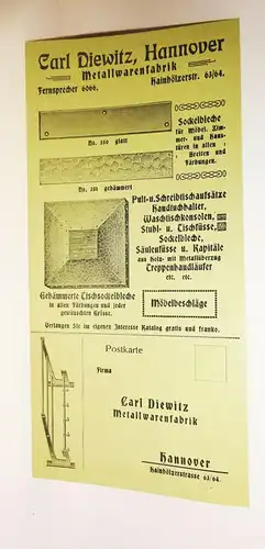 Werbe Blatt Carl Diewitz Hannover Metallwarenfabrik Garderobe Sockelblech  (D8