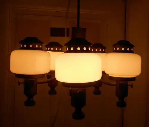 Alte Deckenlampe Messing Hängelampe 5armig Glas Deko Lamp Leuchte vor 1945