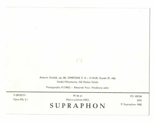 Supraphon Schallbildkarte CSR DDR Antonin Dvorak Synfonie 1962 Prag Praha !