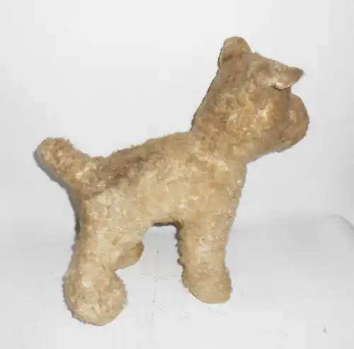 Alter Plüsch Hund dog Vintage Glasaugen Holzwolle 33 cm Foxi 1940er 1950er !