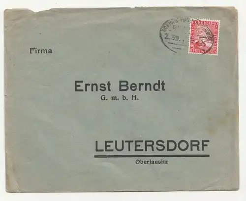 Brief Bahnpost Stempel Rostock - Hagenow Zug39 1925 BP331