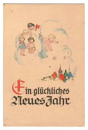 Neujahr Ak Kinder Wolken Dörfchen GF Signiert 1948 Bischofswerda