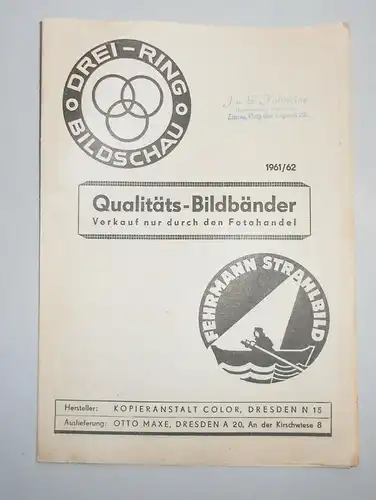 Drei-Ring Bildschau 1961/62 Rollfilme Diafilme Verzeichnis