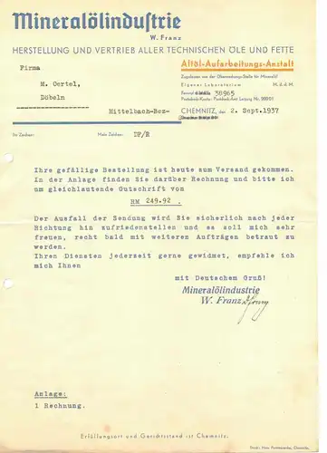 2 Dokumente Mineralölindustrie Chemnitz 1937 Öl Oil ! (D8