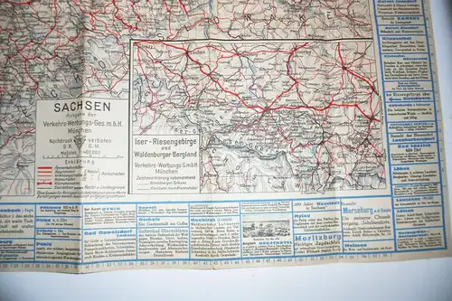 Landkarte Sachsen mit Sonderkarte Isergebirge Riesengebirge  Waldenburger (L