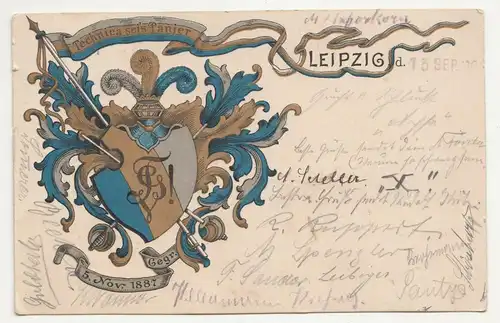Ak Leipzig Burschenschaft Germania Studentika Wappen Technica seis Panier 1901 !