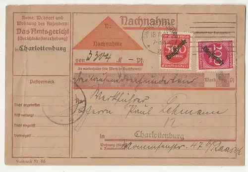 Nachnahme Dienstmarke 1923 Charlottenburg Michel Nr 78 + 81 !