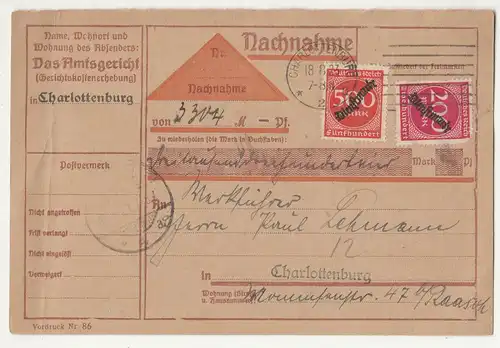 Nachnahme Dienstmarke 1923 Charlottenburg Michel Nr 78 + 81