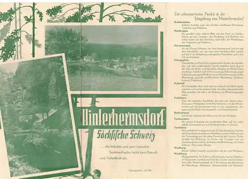 Reise Prospekt Hinterhermsdorf Sächsische Schweiz um 1955/60 ! (D7