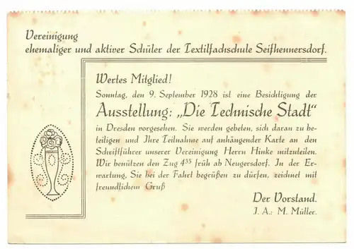 Drucksache Einladung Ausstellung Die technische Stadt Seifhennersdorf 1928 (B7