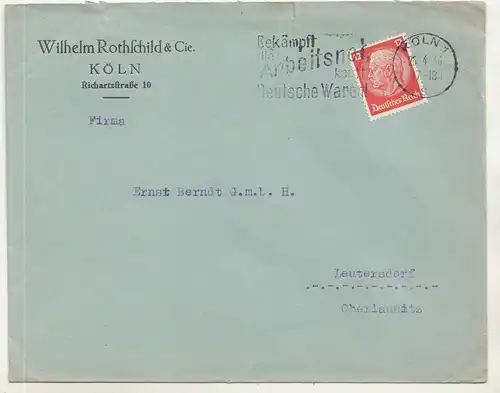 Werbe Brief Wilhelm Rothschild & Cie Köln Richartzstraße 1933 ! (B7