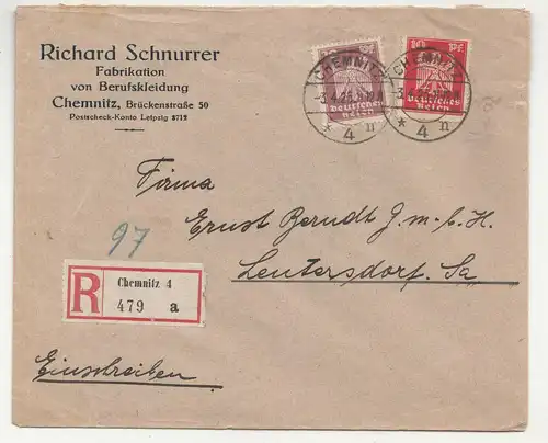 R-Brief Chemnitz Richard Schnurrer Berufsbekleidung 1925 ! (B7