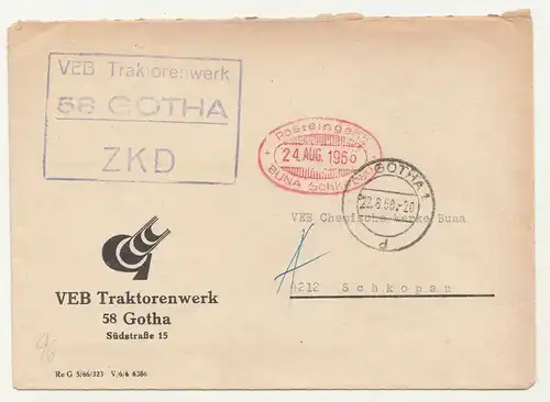 ZKD Brief 1966 VEB Traktorenwerk Gotha Stempel Posteingang Buna Schkopau ! (B7