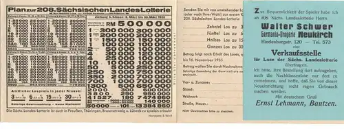 Reklame Lotterie Bezugsschein Ernst Lehmann Bautzen Sächsische Landeslotterie(D7