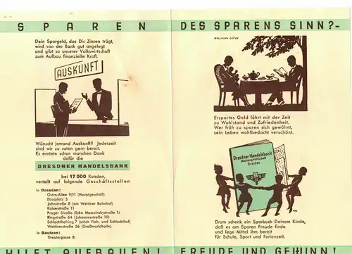 Werbe Prospekt Dresdner Handelsbank Dresden Sparen Sparbank um 1935 (D7