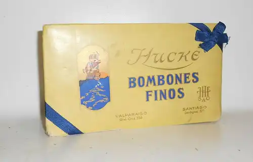 Alte Reklame Pappschachtel Hucke Bombones Finos Bonbons Chile um 1930er