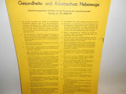 DDR Kunststoff Hinweisschild Warnschild Gesundheits  Arbeitsschutz Hebezeuge 