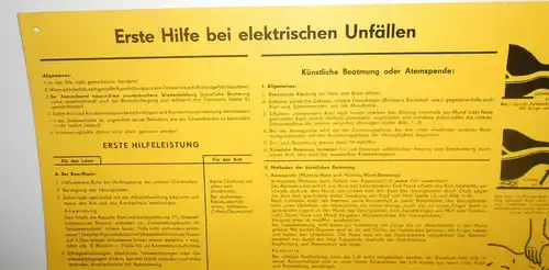 DDR Kunststoff Hinweisschild Warnschild Erste Hilfe bei elektrischen Unfällen