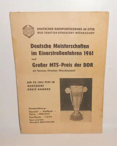 Programm Einerstraßenfahren 1961 Fahrrad Radsport DTSB Gersdorf Kr. Kamenz (H8