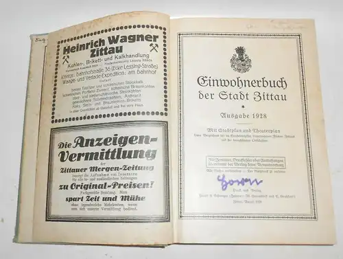 Einwohnerbuch der Stadt Zittau 1928 Adressbuch ! (B2