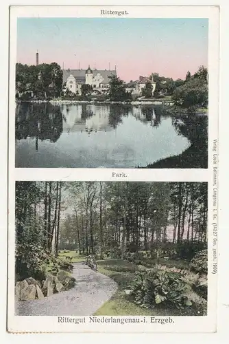 Ak Rittergut Niederlangenau Erzgebirge Park 1913 !