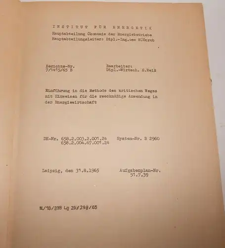 DDR Broschur Institut für Energetik Leipzig 1965 kritischer Weg Energie  (H8