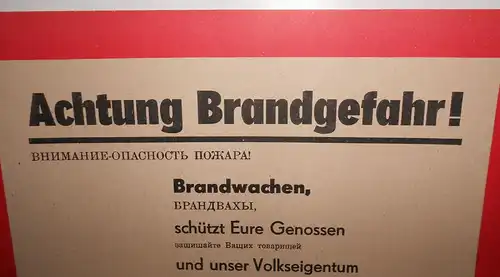 Papier Warnschild DDR Achtung Brandgefahr ! 1975 Auch in Russisch ! (H8
