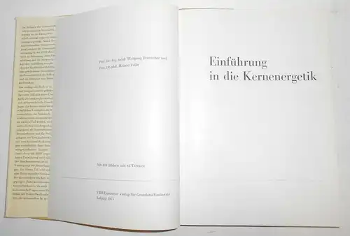 Fratzscher / Felke Einführung in die Kernenergie 1971 Fachbuch (B2