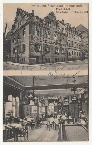 Ak Hotel & Restaurant Dampfschiff Pirna Elbe 1918 (A3655