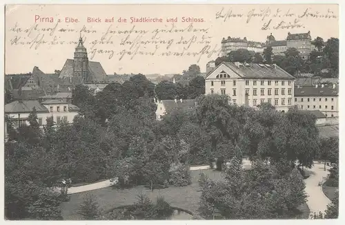 Ak Pirna Blick auf die Stadtkirche und Schloss 1913 (A3644