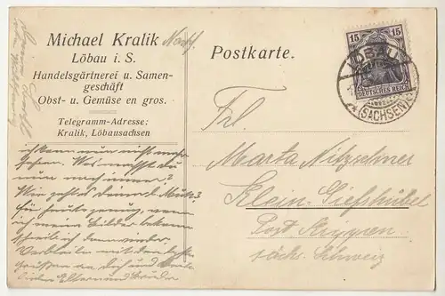 Werbe Postkarte Michael Kralik Löbau Handelsgärtnerei 1919 ! (A3625