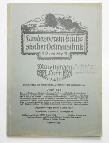 Landesverein Sächsischer Heimatschutz  Mitteilung Heft 9 bis 12 Band  XIX 19 (H2