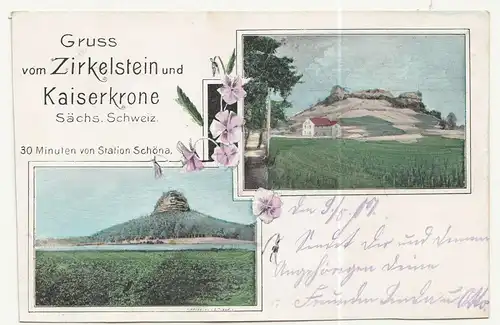 Litho Ak Gruss vom Zirkelstein und Kaiserkrone Sächsische Schweiz 1907 (A3598