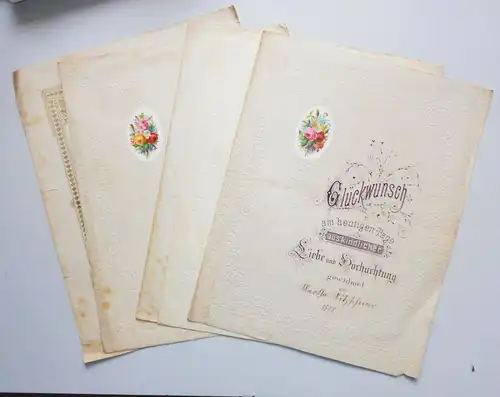 5 x Schmuckbrief Neujahrs Gruss Oblaten Schönschrift um 1901 ! (D8