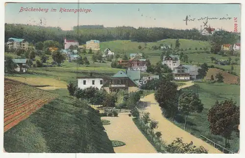 Ak Brückenberg im Riesengebirge Hotel Rübezahl 1913 (A3545