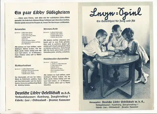 Reklame Legespiel Geduldspiel Libby Milch Hamburg Puzzle um 1930/40 (D8