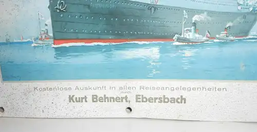 Altes Pappschild Norddeutscher Lloyd Bremen Kurt Begnert Ebersbach vor 1945 !
