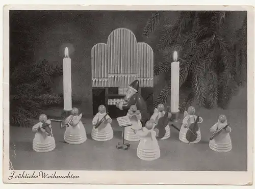 Ak Fröhliche Weihnachten Erzgebirge Engel Weihnachtsmann Kapelle 1953 ! (A3473