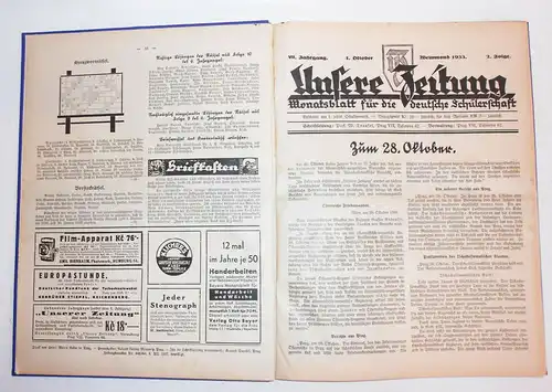 Unsere Zeitung Gebunden 1933/34 Rotkreuz Tschechoslowakei Schülerzeitung !