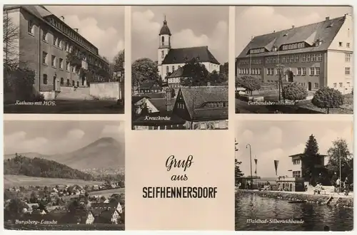 Ak Gruß aus Seifhennersdorf Burgsberg Rathaus Kirche Waldbad 1953 ! (A3452